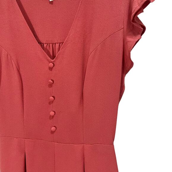Monteau Salmon Pink Casual Midi Slip Dress Flutter Sleeves Button Front Size XS - Picture 2 of 9